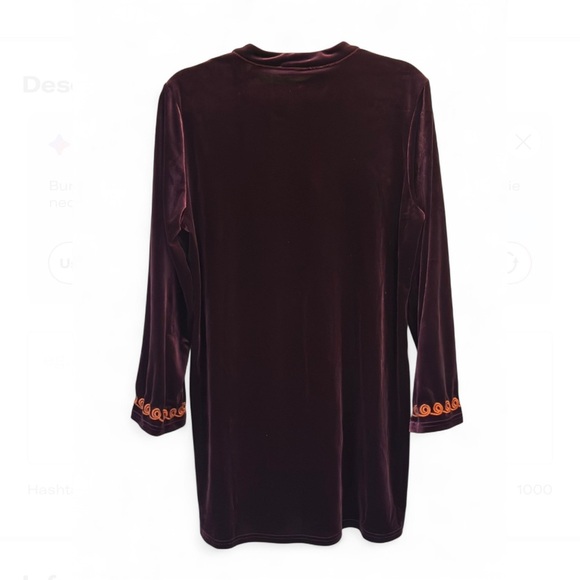 Rusttydustty Burgundy Velvet Embroidered Long Sleeve Boho Dress NWT- Size XL - Picture 2 of 5